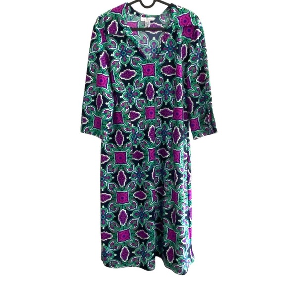 Jude Connally Michelle geometric purple and green collared dress - Picture 2 of 7